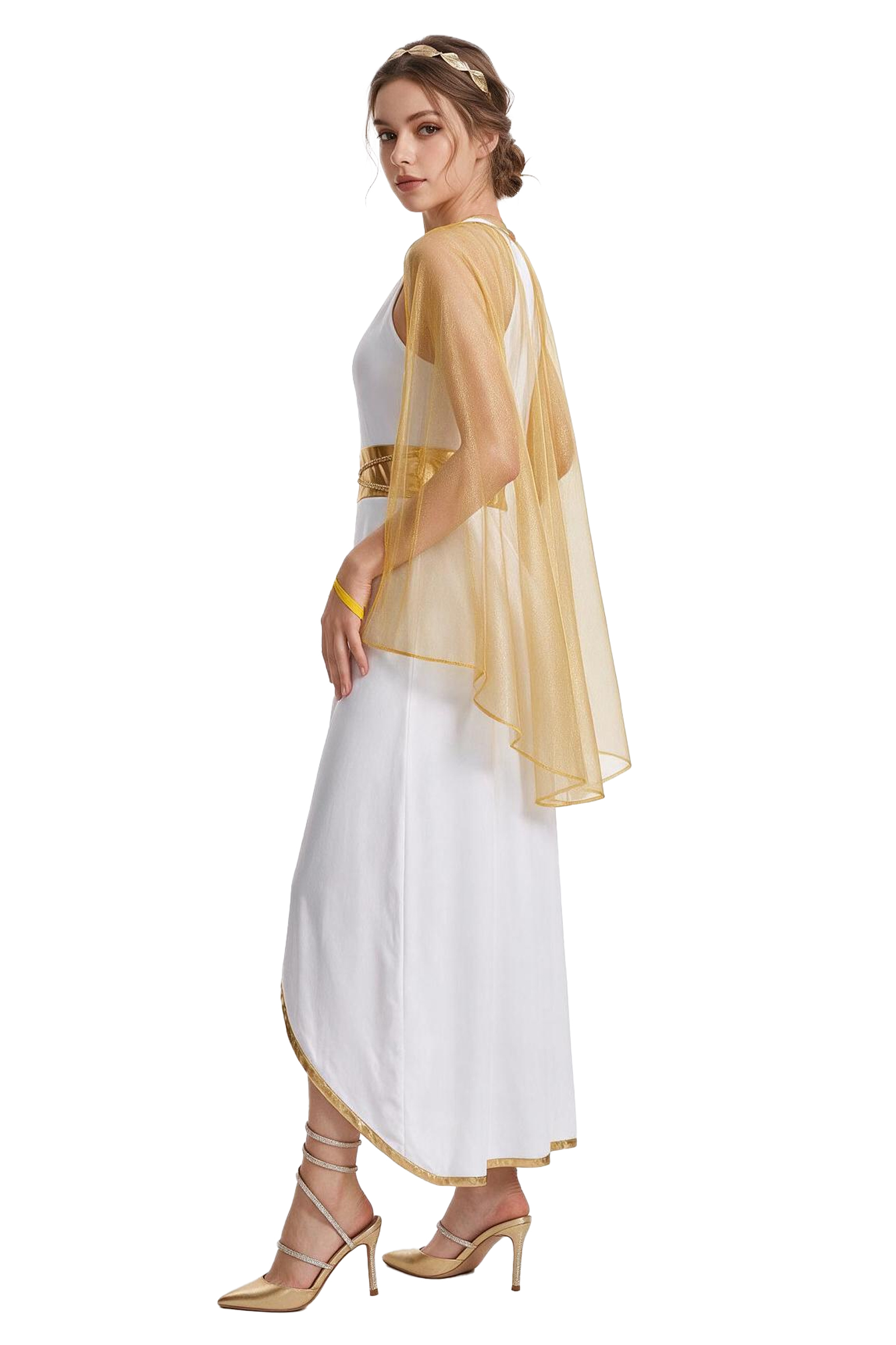 Womens Greek Roman Goddess Costume - Toga Style Maxi Dress with Cape